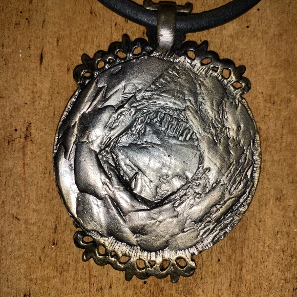 Two Tone Emerald Green Enamel Talisman/BOHO CHIC Pendent - Picture 5 of 5